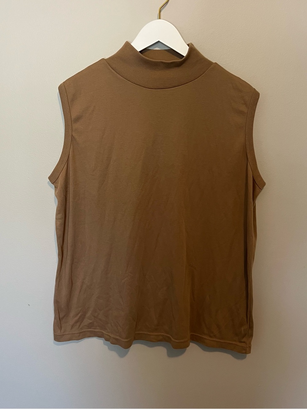 Sleeveless Mock Neck Tank Top - Brown